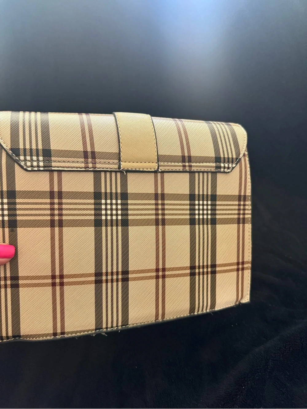 Plaid Crossbody Bag in Beige with Gold Hardware vegan leather